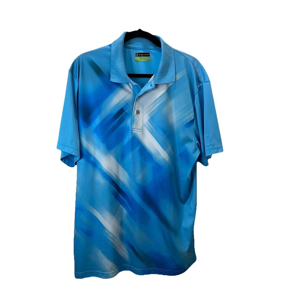 PGA Tour Pro Series Athletic Fit Polo Golf Shirt Blue Green Mens Size XL